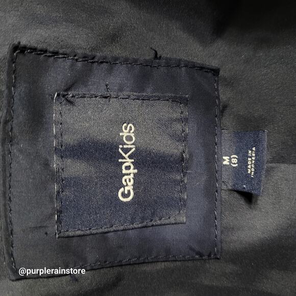 GAP Kids Down Puffer Coat M Faux Fur Trim Hood Navy Outdoor Winter Sledding - Picture 6 of 13